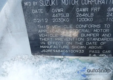 2012 Suzuki Kizashi Sport Sls z USA, uszkodzony, nr VIN JS2RF9A84C6100933